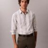 Cămașă slim din bumbac Supima elastic, cu dungi vopsite în fir
