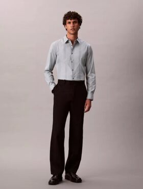 Cămașă slim din bumbac Supima elastic, cu dungi vopsite în fir