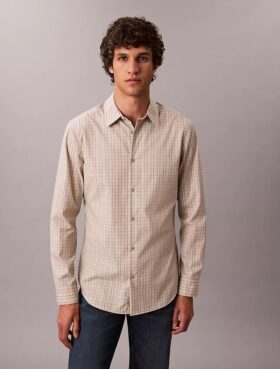 Cămașă slim din Cotton Stretch cu carouri și nasturi