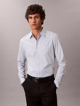 Cămașă slim din Cotton Stretch cu carouri și nasturi