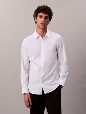 Cămașă slim din poplin Cotton Stretch de bumbac, cu nasturi