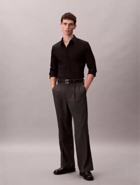 Cămașă slim din poplin Cotton Stretch de bumbac, cu nasturi