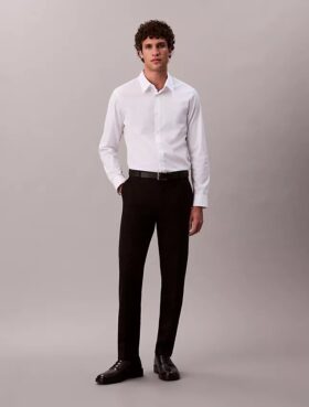 Cămașă slim din poplin Cotton Stretch de bumbac, cu nasturi