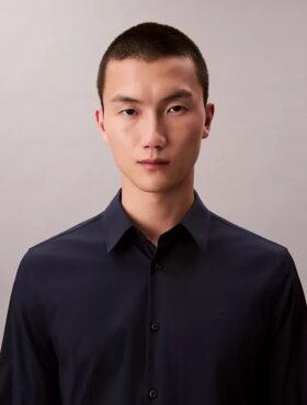 Cămașă slim din poplin Cotton Stretch de bumbac, cu nasturi
