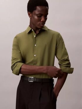 Cămașă slim din poplin Cotton Stretch de bumbac, cu nasturi