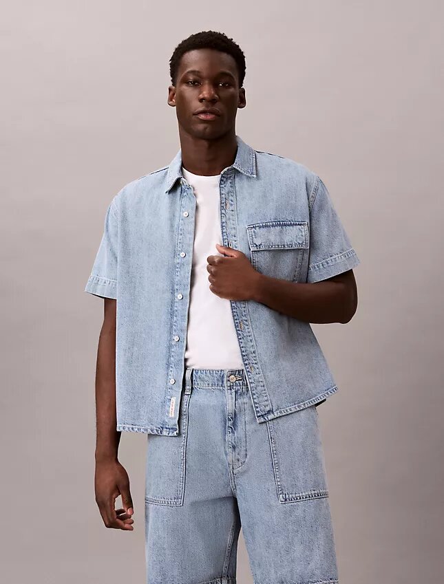 Cămașă utilitară din denim cu nasturi Cămașă utilitară din denim cu nasturi