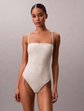 Costum de baie întreg, fără bretele, în culori uni