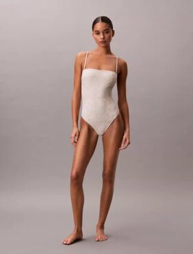 Costum de baie întreg, fără bretele, în culori uni
