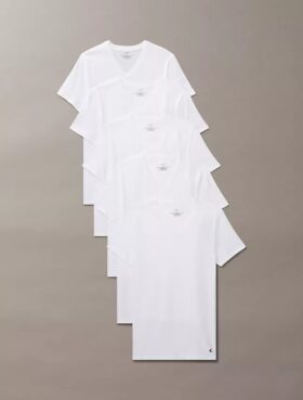 Cotton Classics Pachet de 5 tricouri cu guler în V și croială clasică