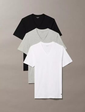 Cotton Classics Set de 3 tricouri cu guler în V și croială clasică