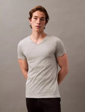 Cotton Classics Set de 3 tricouri cu guler în V și croială clasică