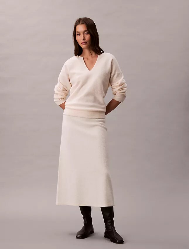 Fustă midi din lână merino Fustă midi din lână merino