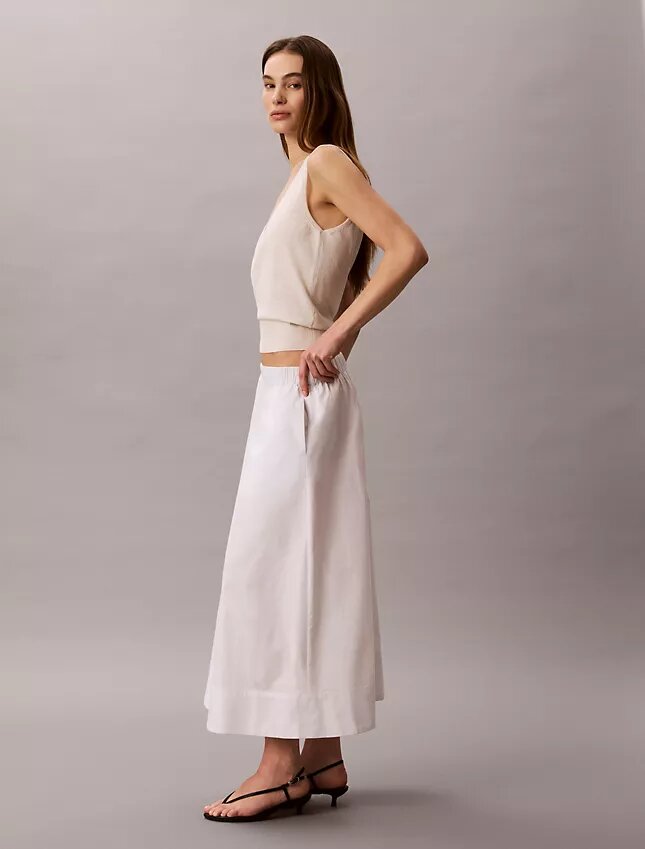 Fustă midi din poplin de bumbac Fustă midi din poplin de bumbac