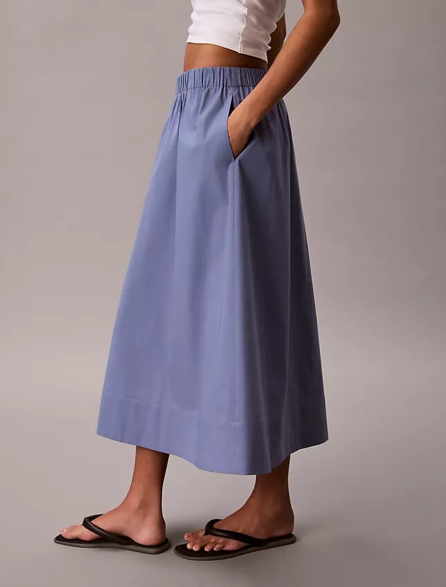 Fustă midi din poplin de bumbac Fustă midi din poplin de bumbac