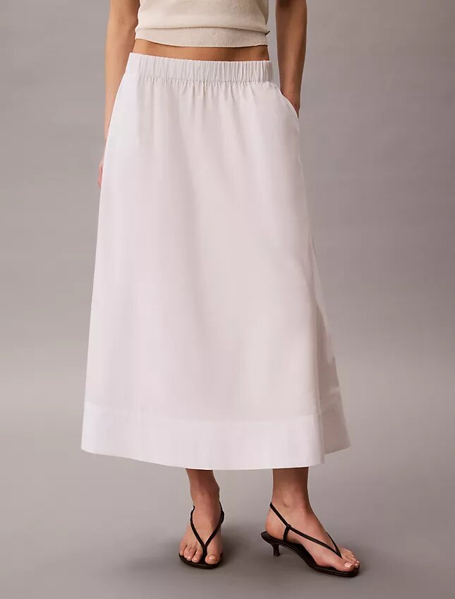Fustă midi din poplin de bumbac Fustă midi din poplin de bumbac