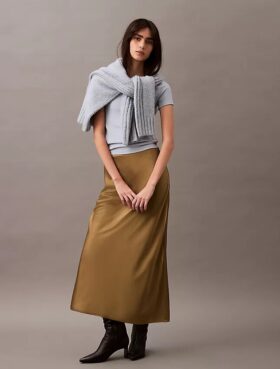 Fustă midi din satin elastic