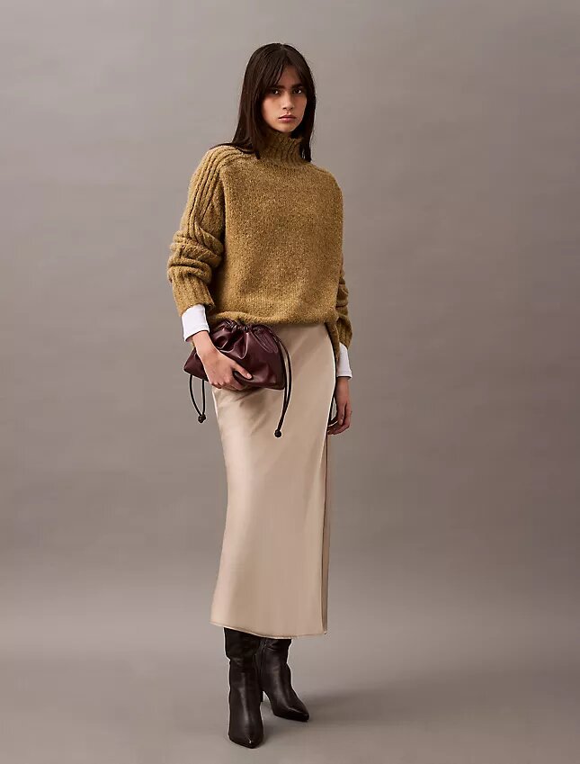 Fustă midi din satin elastic Fustă midi din satin elastic