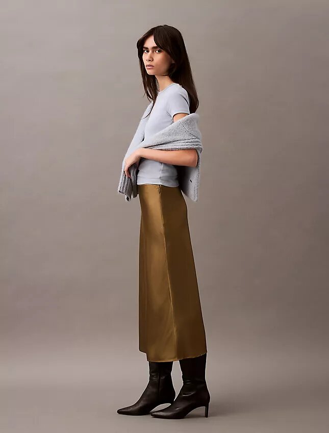 Fustă midi din satin elastic Fustă midi din satin elastic