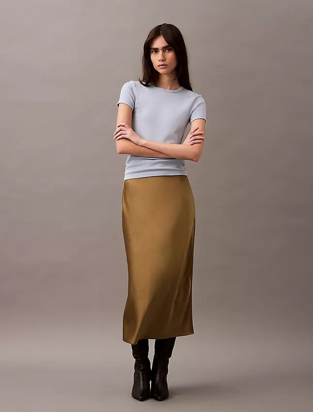 Fustă midi din satin elastic Fustă midi din satin elastic