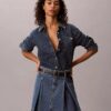 Fustă mini din denim plisată Fustă mini din denim plisată