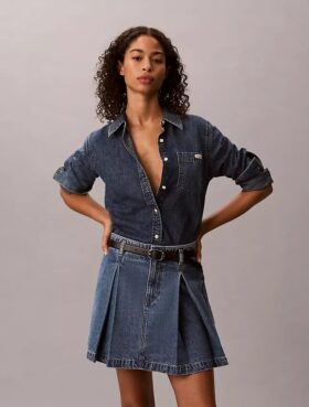 Fustă mini din denim plisată