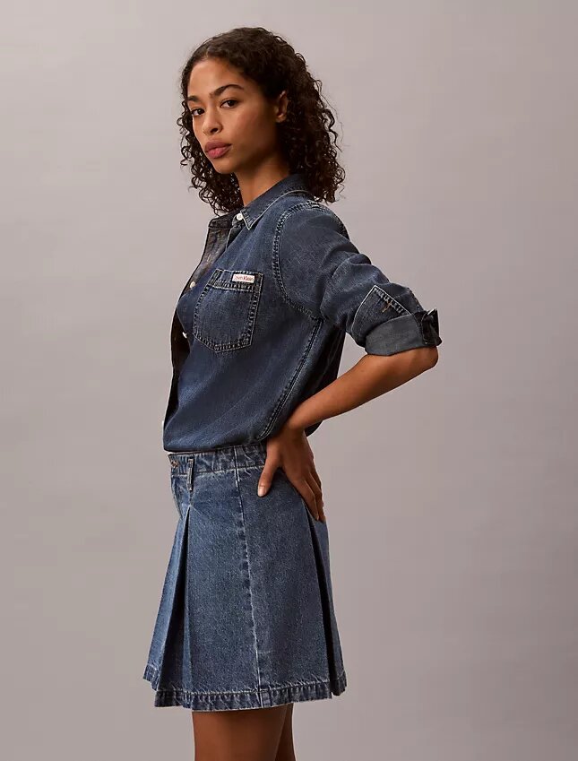 Fustă mini din denim plisată Fustă mini din denim plisată