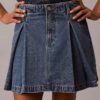 Fustă mini din denim plisată Fustă mini din denim plisată