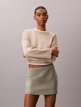 Fustă-pantalon mini din amestec de in