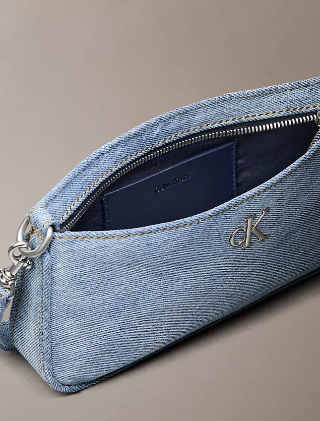 Geantă de umăr convertibilă din denim cu logo Geantă de umăr convertibilă din denim cu logo
