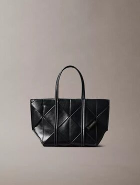 Geantă mini tote țesută, cu curea de umăr