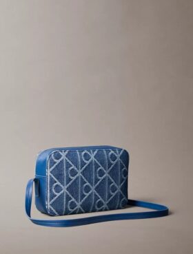 Geantă pentru aparat foto din denim cu logo emblematic pe toată suprafața
