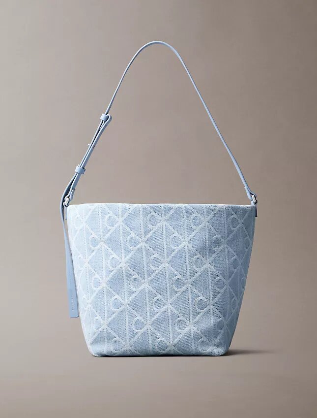 Geantă tip sac din denim cu logo Emblem pe toată suprafața Geantă tip sac din denim cu logo Emblem pe toată suprafața