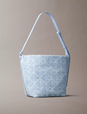 Geantă tip sac din denim cu logo Emblem pe toată suprafața