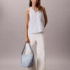 Geantă tip sac din denim cu logo Emblem pe toată suprafața Geantă tip sac din denim cu logo Emblem pe toată suprafața