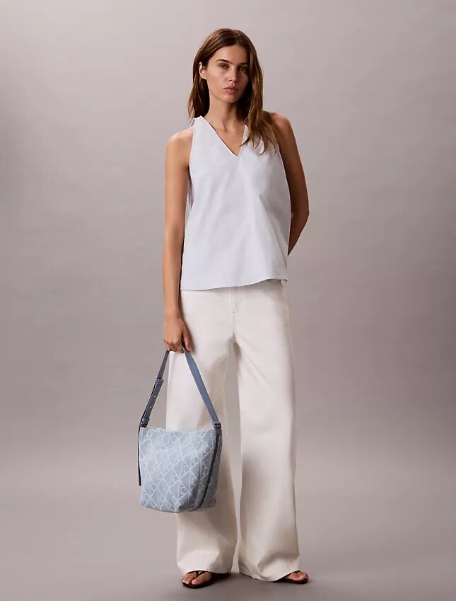 Geantă tip sac din denim cu logo Emblem pe toată suprafața Geantă tip sac din denim cu logo Emblem pe toată suprafața