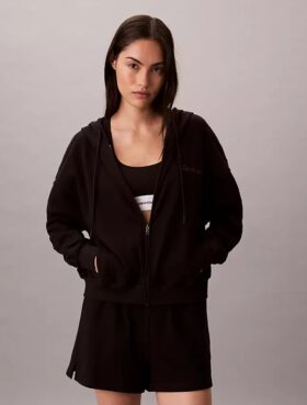 Hanorac cu glugă din bumbac jersey cu fermoar integral și logo