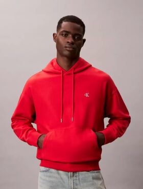 Hanorac cu glugă din fleece Monogram, din material terry premium, cu croială lejeră