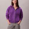 Hanorac cu glugă și fermoar din tricot French Terry cu logo arhivă
