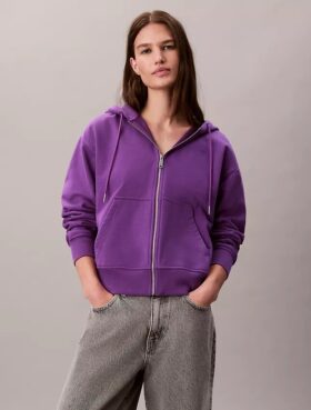 Hanorac cu glugă și fermoar din tricot French Terry cu logo arhivă