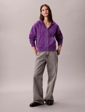 Hanorac cu glugă și fermoar din tricot French Terry cu logo arhivă