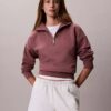 Hanorac din fleece cu monogramă și fermoar pe un sfert