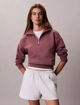 Hanorac din fleece cu monogramă și fermoar pe un sfert