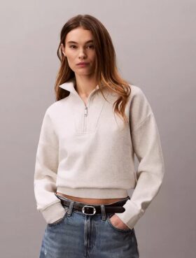 Hanorac din fleece cu monogramă și fermoar pe un sfert