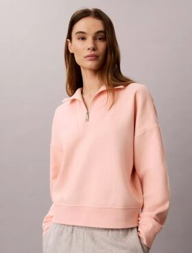 Hanorac din fleece cu monogramă și fermoar pe un sfert