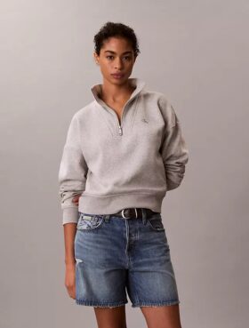 Hanorac din fleece cu monogramă și fermoar pe un sfert