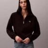 Hanorac din fleece cu monogramă și fermoar pe un sfert