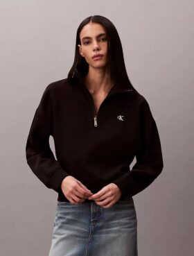 Hanorac din fleece cu monogramă și fermoar pe un sfert