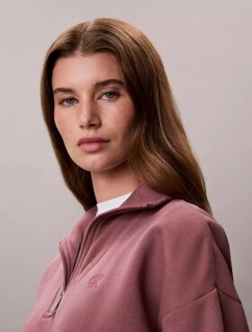 Hanorac din fleece cu monogramă și fermoar pe un sfert