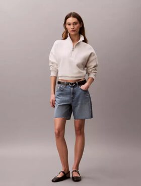 Hanorac din fleece cu monogramă și fermoar pe un sfert