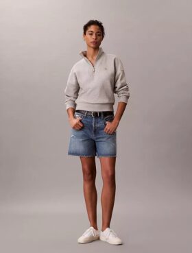 Hanorac din fleece cu monogramă și fermoar pe un sfert